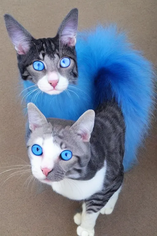 Prompt: chimera - cat hybrid very furry and cute stuffed blue and pink beautiful blue glass eyes