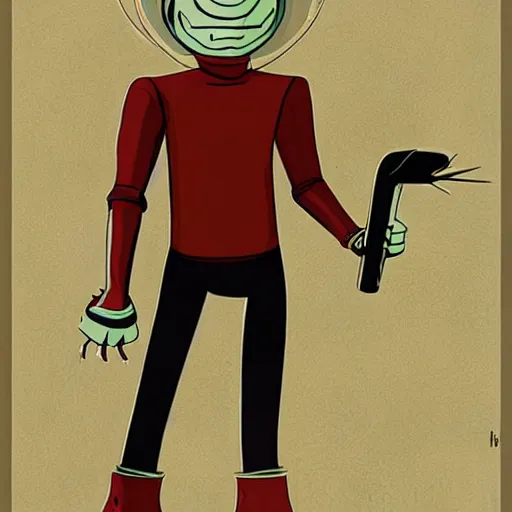 Image similar to concept art, stylized, super exaggerated proportions, concept design, male, science fiction suit, in the style of jamie hewlett
