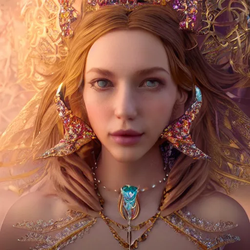 Image similar to portrait of fairy princess, glowing, ornate and intricate jewelry, jaw dropping beauty, glowing background lighting, white accent lighting, hyper detailed, fairy tale, 4 k octane render