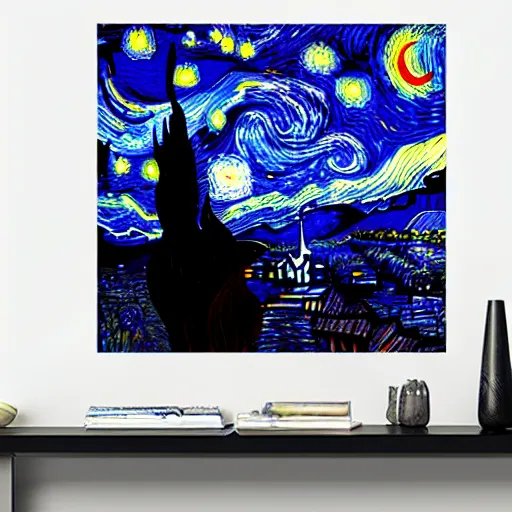 Image similar to Starry night vii poster but the black is white and the dark blue is light, deep detailed