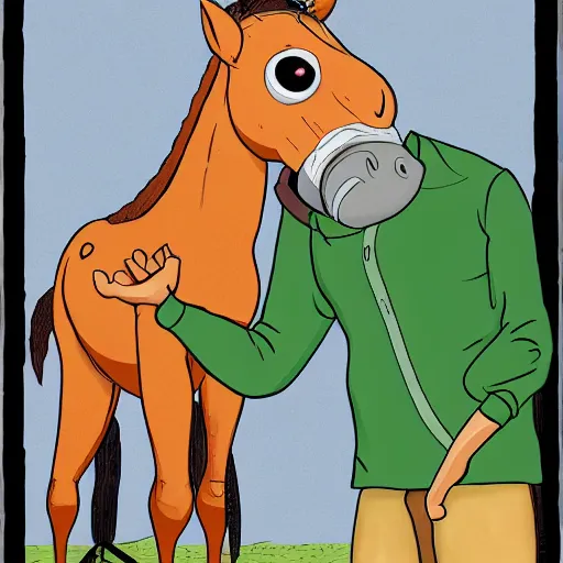 Prompt: an Annie Leibovitz photograph of Bojack Horseman as a real horse-man