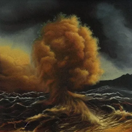 Image similar to the apocalypse by bob ross screaming