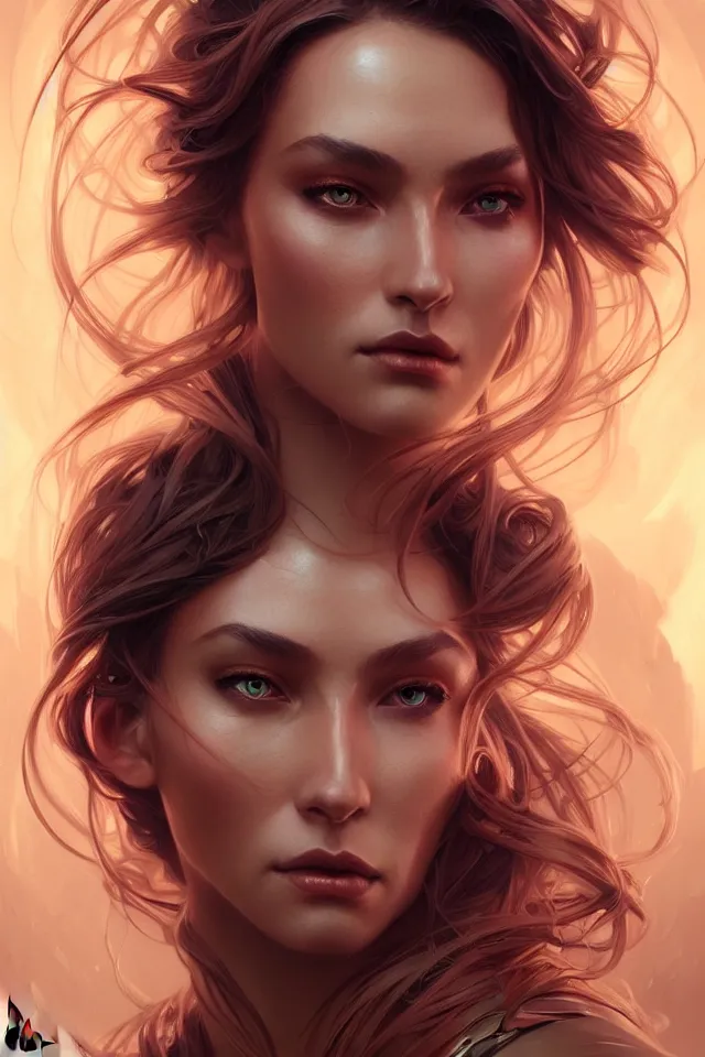 Image similar to futuristic woman portrait, sci-fi, amber eyes, face, long hair, fantasy, intricate, elegant, highly detailed, digital painting, artstation, concept art, smooth, sharp focus, illustration, art by artgerm and greg rutkowski and alphonse mucha