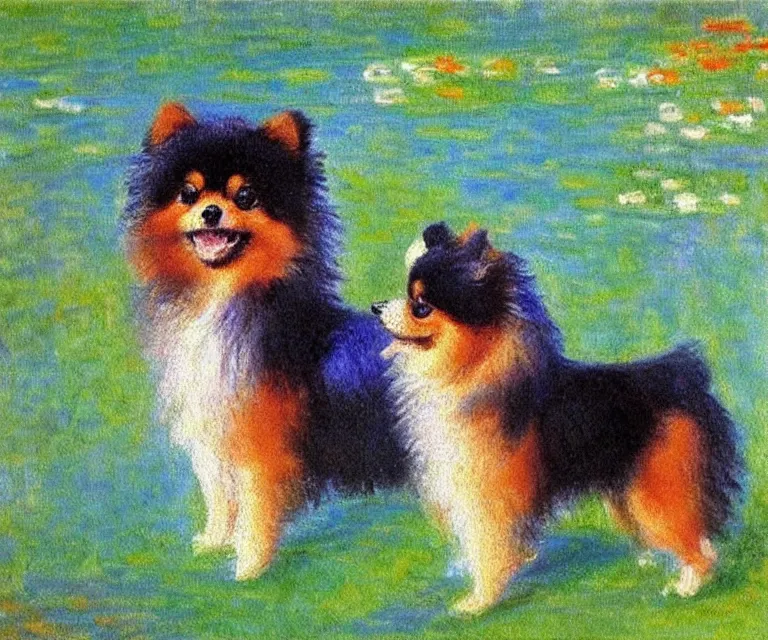 Image similar to pomeranian, cute, monet, oil painting