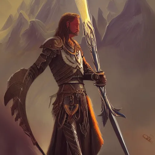 Image similar to Gungnir, the spear of Odin, painting by Diego Gisbert Llorens