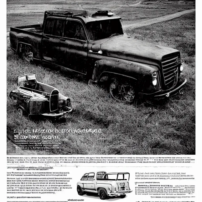 Image similar to A magazine advertisement for an extremely spooky haunted pickup truck