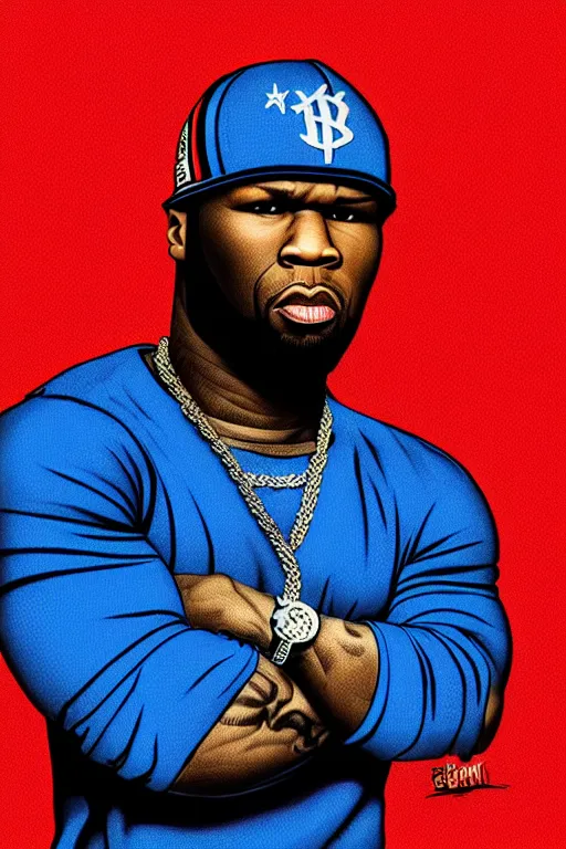Prompt: rapper 5 0 cent with bloods bandana, pop art, no duplicate image, pixel art, ultra details, ultra realistic, digital painting, artstation, concept art, smooth, sharp focus, identical, illustration, intecrate details, art by richard hamilton and mimmo rottela, pixels art by kirokaze and paul robertson, pencil by chris bachalo