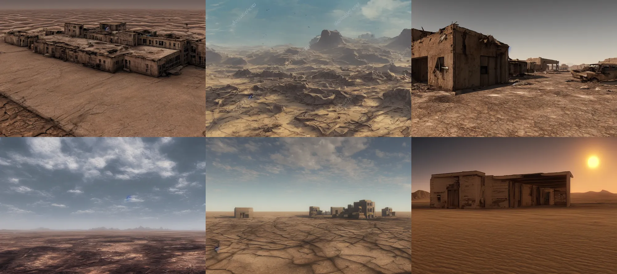 Prompt: Endless Wastes vast desert abandoned buildings artstation 4k landscape
