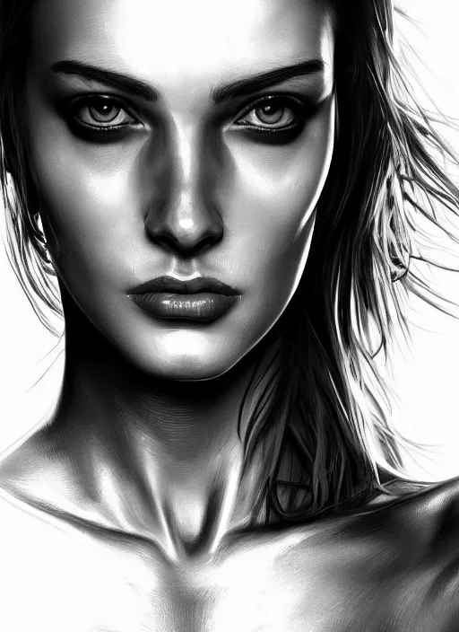 Image similar to up close portrait of a beautiful woman in black and white, photorealistic, upper body, hyper detailed, art by diego fazio and diegoKoi and oscar Ukono, concept art, sharp focus, artgerm, 8k highly detailed