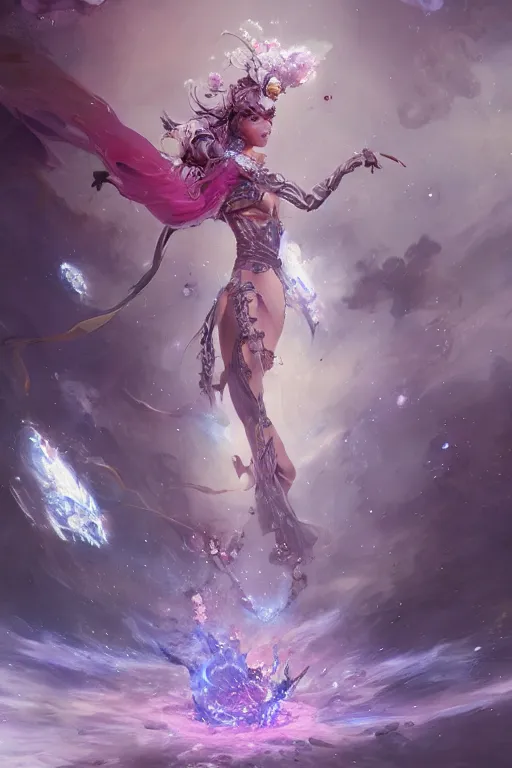 Image similar to beautiful girl necromancer covered with crystals exploding space, 3 d render, hyper realistic detailed portrait, holding magic flowers, ruan jia, wlop. scifi, fantasy, hyper detailed, octane render, concept art, peter mohrbacher