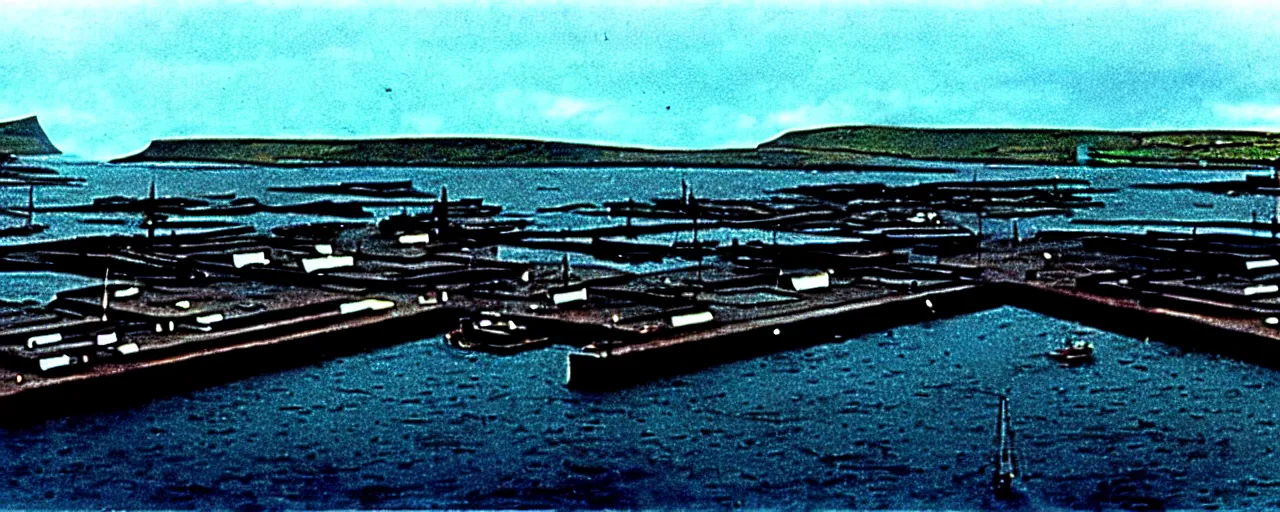 Prompt: the harbour at Stromness orkney, from Apocalypse Now (1979), cinematic,