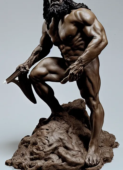 Image similar to a clay sculpture of conan the barbarian by Rodin