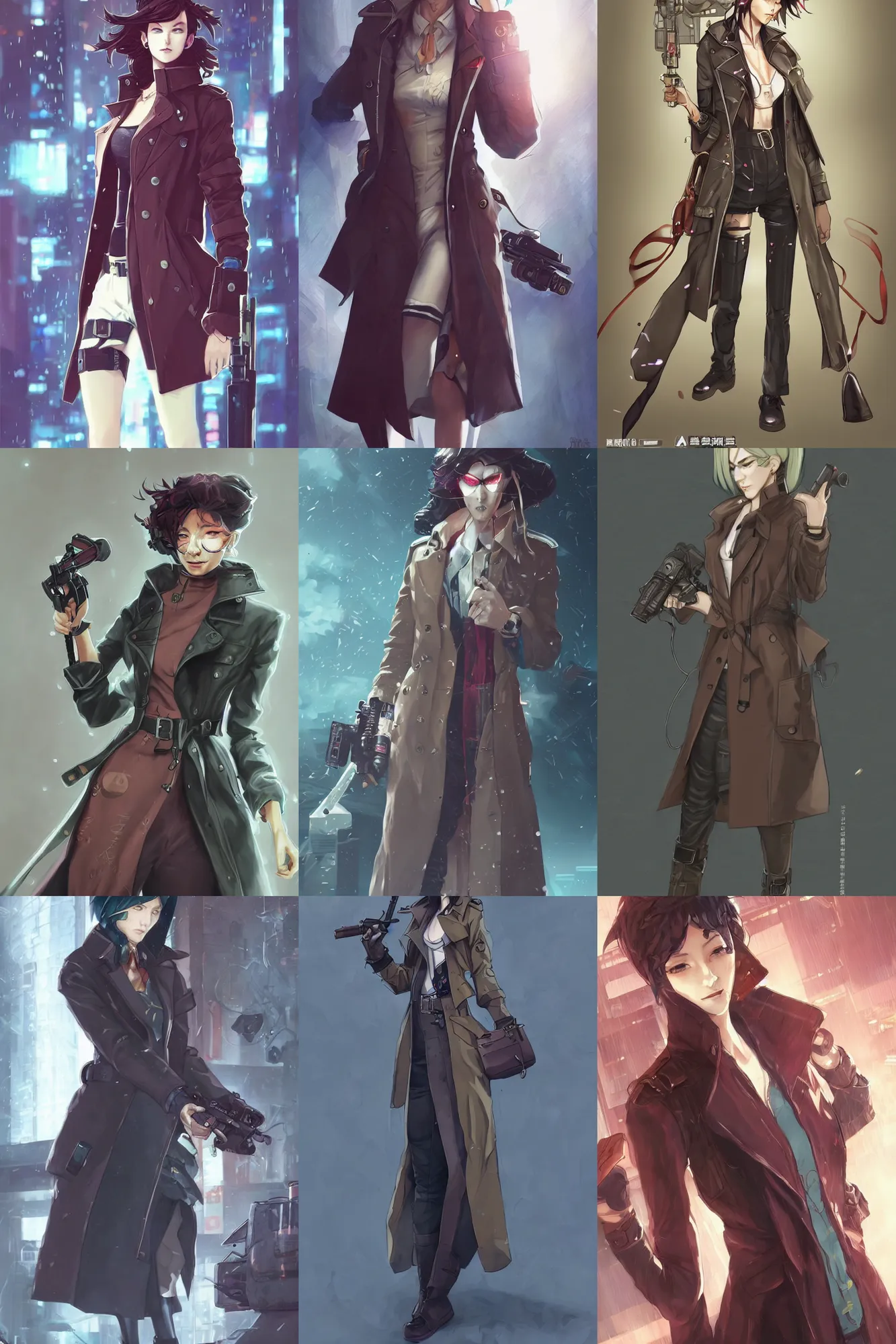 Prompt: a beautiful woman cyberpunk detective wearing a trench coat, character concept, yuya nagai, Krenz Cushart, detailed