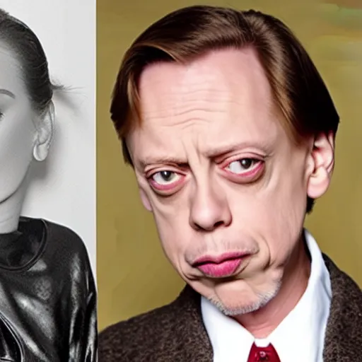 Image similar to photo of a person who looks like a mixture between steve buscemi and judy garland