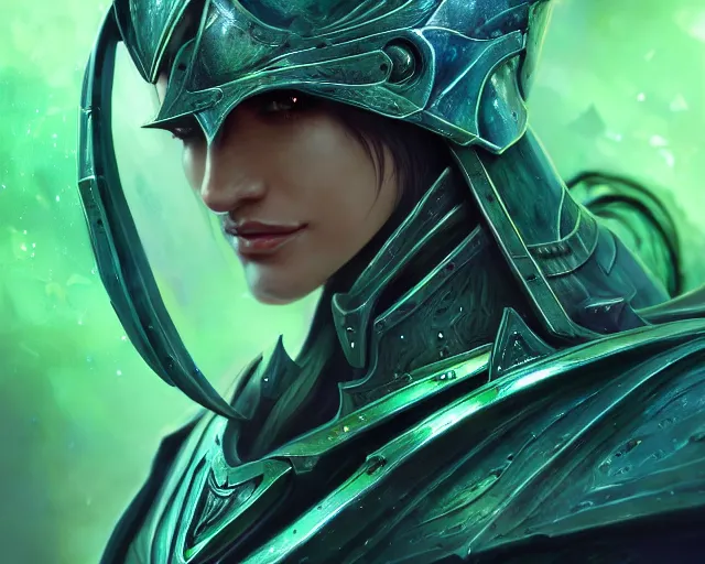 Image similar to extreme close up portrait of a aeldari in wraithbone armor, bottom up green lighting, stoic, poised, deep focus, d & d, fantasy, intricate, highly detailed, digital painting, artstation, concept art, matte, sharp focus, illustration, hearthstone, art by artgerm and greg rutkowski and alphonse mucha