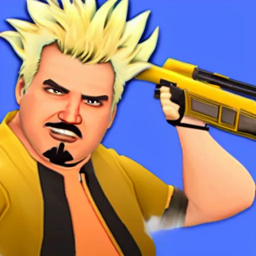 Prompt: an in-game Screenshot of Guy Fieri as a character in Team Fortress 2 (2007)