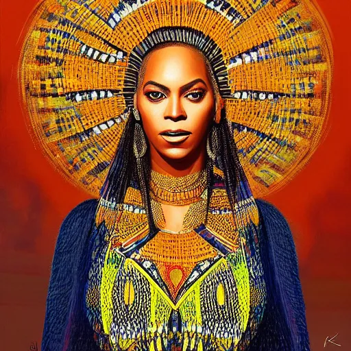 Image similar to a portrait of beyonce wearing traditional african clothing by karol bak, christopher balaskas, umberto boccioni and charlie bowater