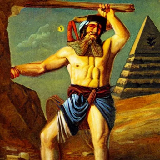 Prompt: lumberjack in an egyptian pit