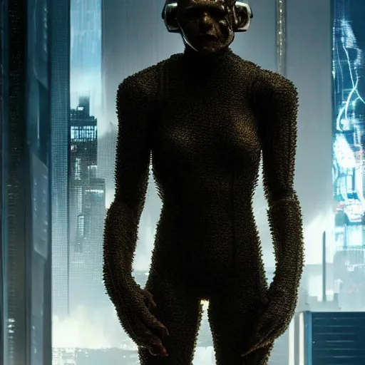 Image similar to thing from fantastic four is cyberpunk solfier, horrific beautiful vibe, evocative, atmospheric lighting, painted, intricate, highly detailed, iris van herpen, stunning, gorgeous, sharp focus, cinematic, masterpiece, still form a silent film