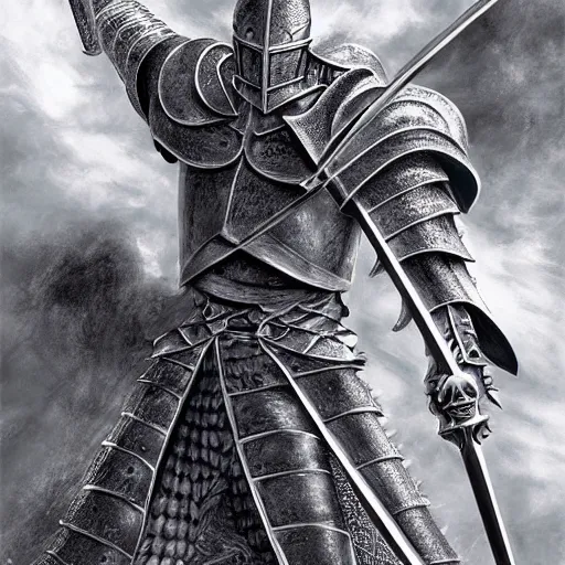 Prompt: a knight with a large sword, digital painting masterpiece by kentaro miura, hyper detailed, realism, gorgeous, beautiful, 4 k manga wallpaper, inspired by berserk