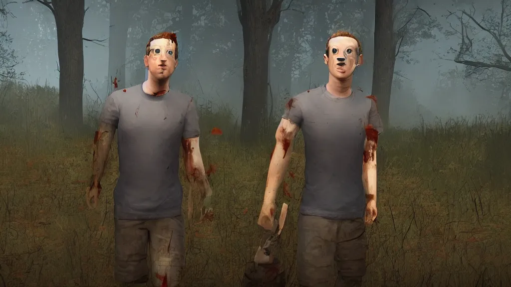 Prompt: Screenshot Mark Zuckerberg as a survivor in Dead By Daylight