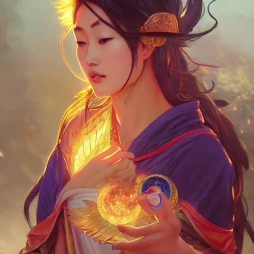 Image similar to asian goddesses representing earth, air, fire, water, and lightning, wearing modern clothing, hoodie, jean shorts, d & d, highly detailed, digital painting, artstation, concept art, sharp focus, illustration, cinematic lighting, art by artgerm and greg rutkowski and alphonse mucha