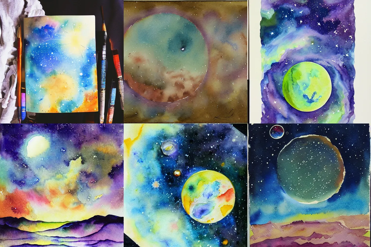 Prompt: a book depicting the cosmos, watercolor