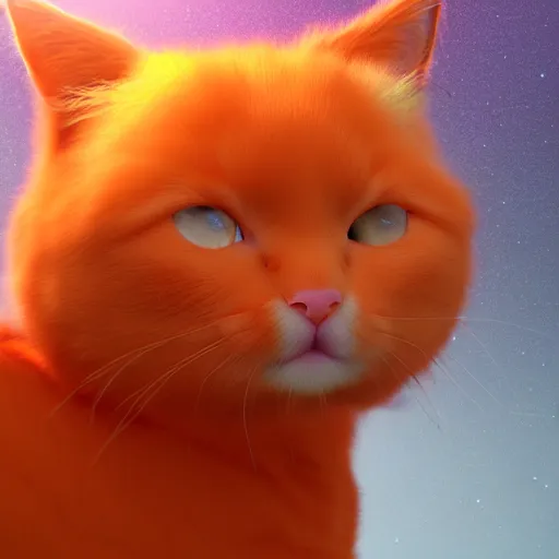 Image similar to A fuzzy orange cat sitting on planet earth, digital art, trending on artstation and unreal engine