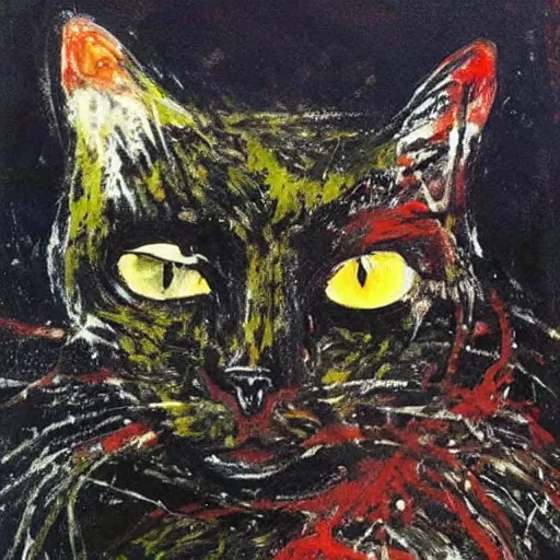 Image similar to black cat painted by jackson pollock