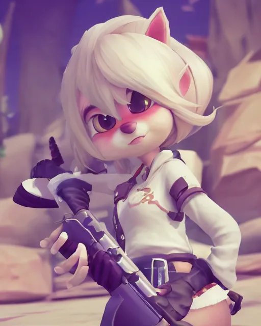 Image similar to female furry mini cute style, highly detailed, rendered, ray - tracing, cgi animated, 3 d demo reel avatar, style of maple story and zootopia, maple story gun girl, fox from league of legends chibi, soft shade, soft lighting