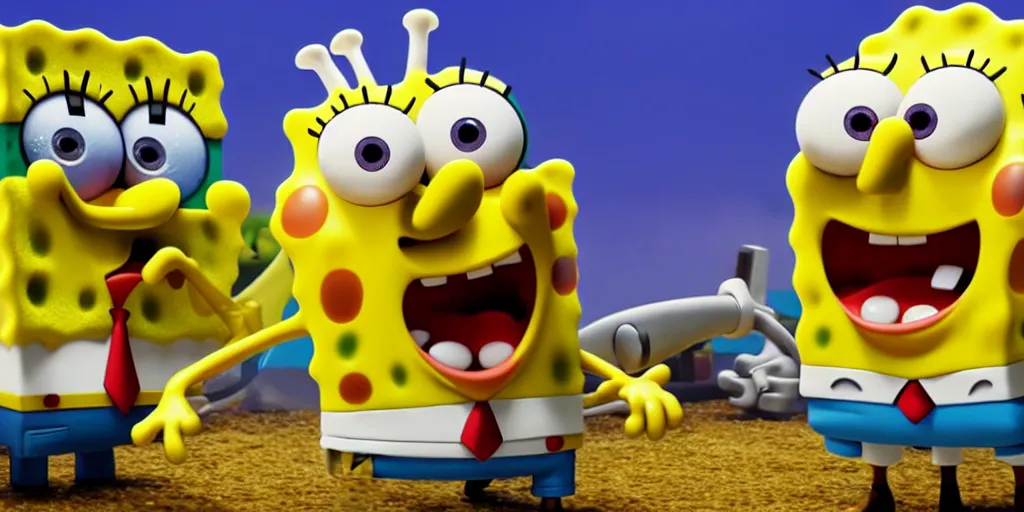 Prompt: spongebob with a gun. Octane render, 4k, 8k, unreal 5, very detailed, hyper realism, trending on artstation.