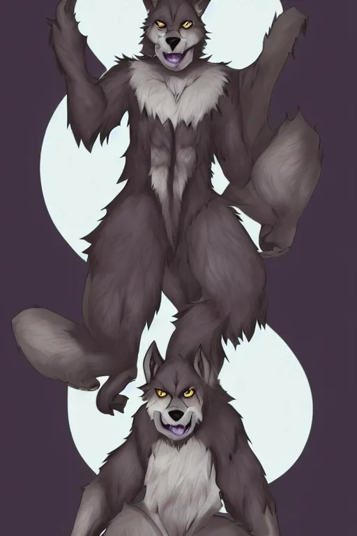 Image similar to a werewolf, fursona!!!!, by kawacy, trending on furaffinity, full body, furry art