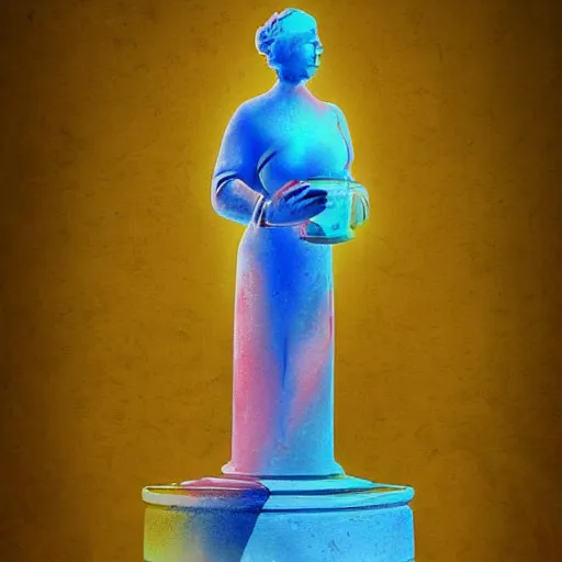 Image similar to a reneissance statue holding a coctail, medium shot, colorful coctail, digital painting