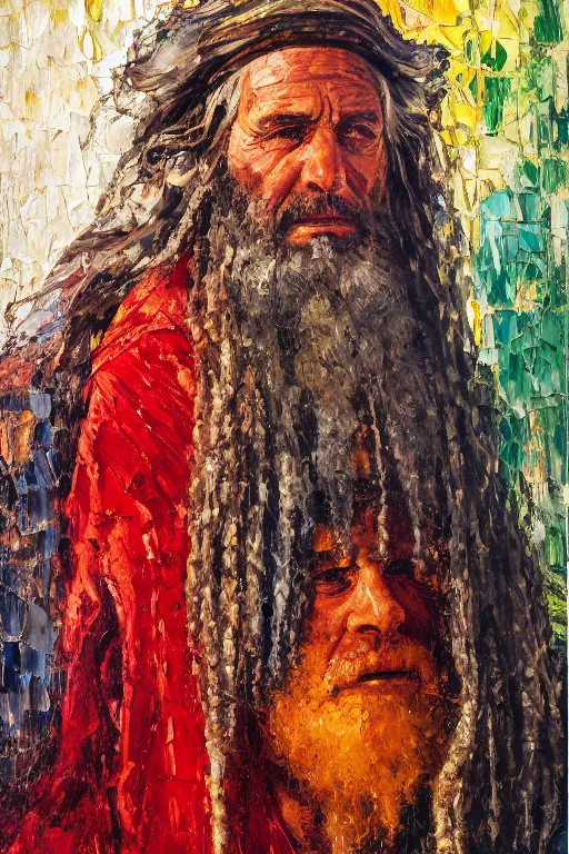 Image similar to highly detailed palette knife oil painting of a historically accurate depiction of the ancient biblical israeli king solomon, wealthy, wise, by Peter Lindbergh, impressionistic brush strokes, painterly brushwork