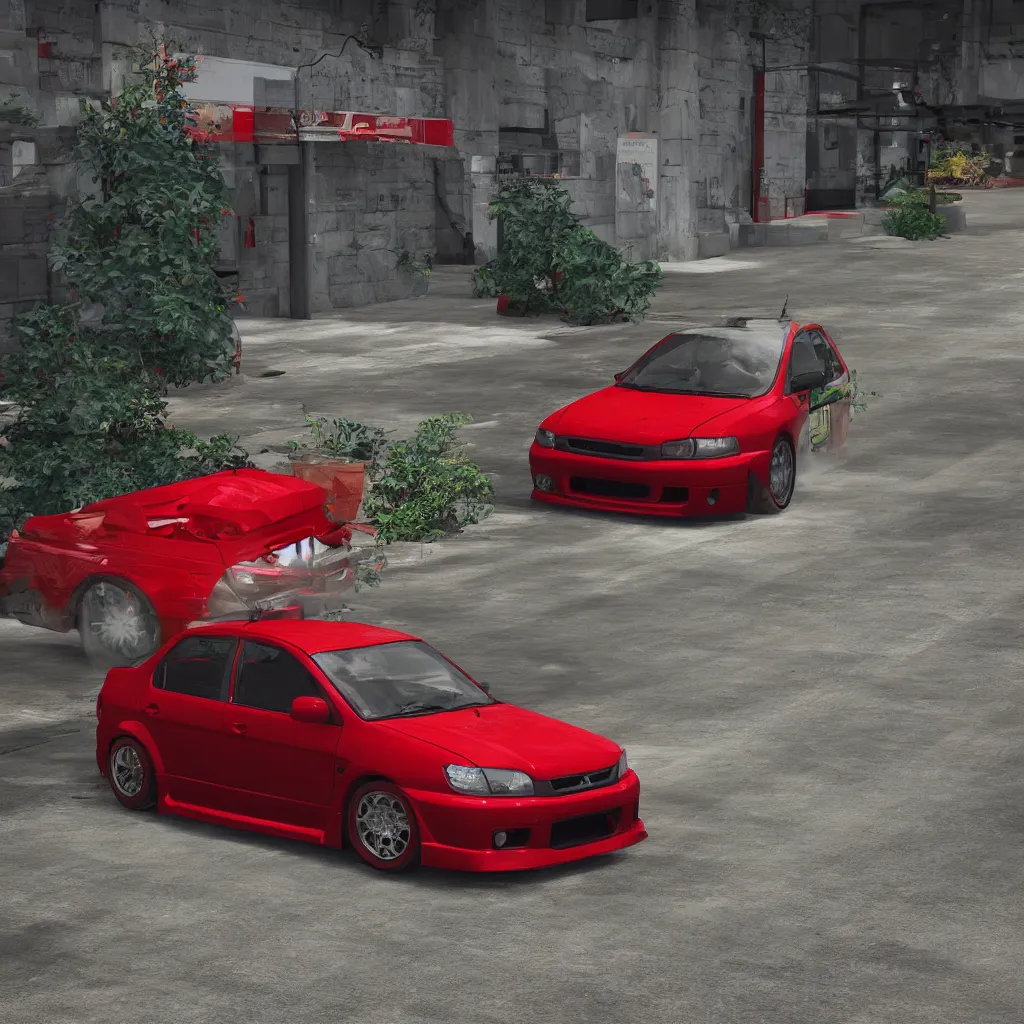 Prompt: “A single red Mitsubishi evolution 8, rendered in unreal engine”