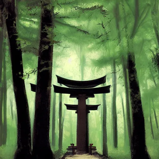 Prompt: Japanese Torii in a forest ,night , by Grzegorz Rutkowski,by Grzegorz Rutkowski,by Grzegorz Rutkowski