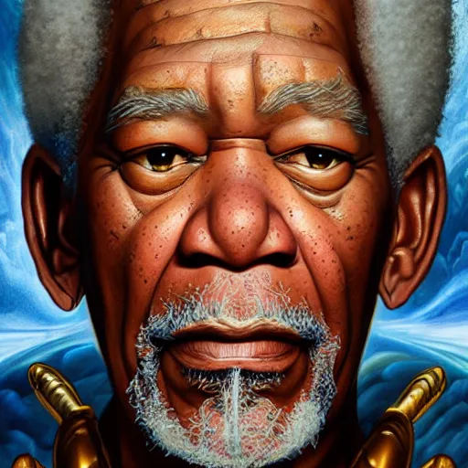 Image similar to a detailed fantasy character portrait of morgan freeman as egyptian god by lauri blank, artgerm, evelyn de morgan, 8K, 50mm lens