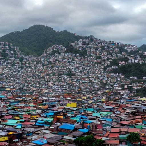 Image similar to a planet as seen from space made of favela, cinematic