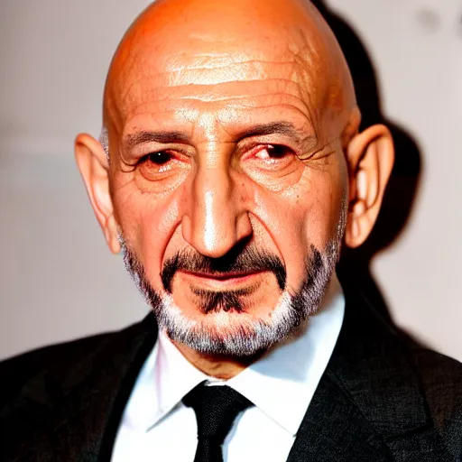 Prompt: ben kingsley's head has the form of an ice cream ball. it is on top of an ice cream cone. colorful ink