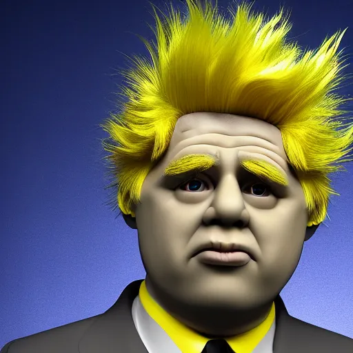 Prompt: A high-quality 3D render of Boris Johnson as a Troll Doll, plastic, yellow hair
