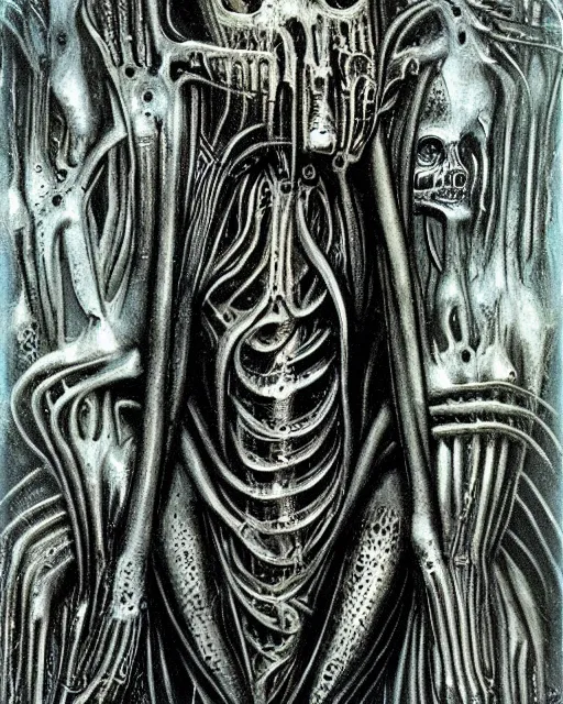 Image similar to artwork by hr giger