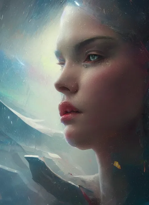 Image similar to a realistic detail portrait of a beautiful female angle in heaven, Ragnarok, rainbow bridges raining, thunder, magic, dragon, oil painting by Julian calle, wlop, greg rutkowski, Finnian MacManus, Trending on artstation, red and yellow scheme, 8k, RE Engine