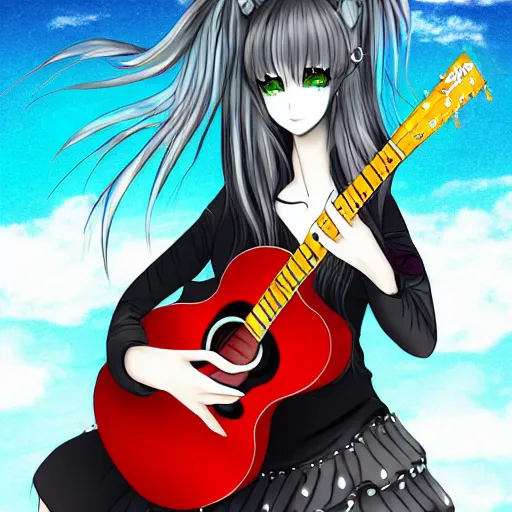 Image similar to girl,dragon, guitar, anime