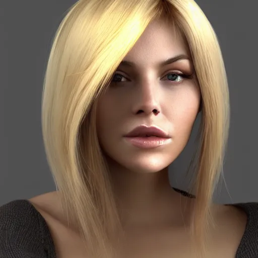 Prompt: portrait, beautiful, woman, blond hair, made with 3dsmax