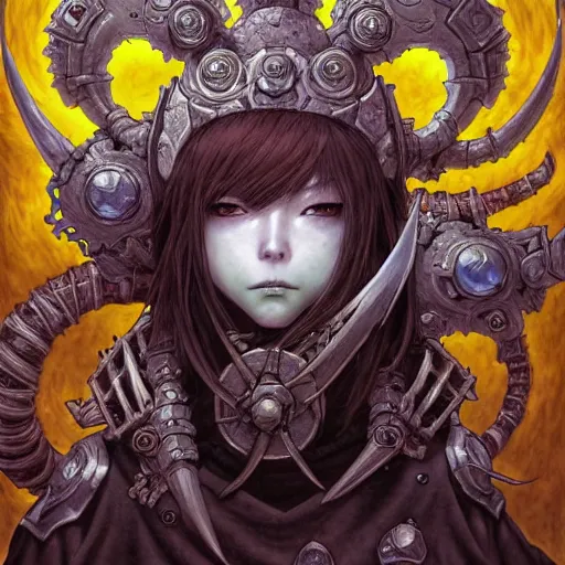 Image similar to prompt: World of Warcraft character portrait drawn Katsuhiro Otomo and Takato Yamamoto, inspired by Fables, magical and alchemical weapons, soft light, intricate detail, photorealistic style, intricate detailed oil painting, detailed illustration, oil painting, painterly feeling, intricate ink painting detail, sharp high detail, manga and anime 2000