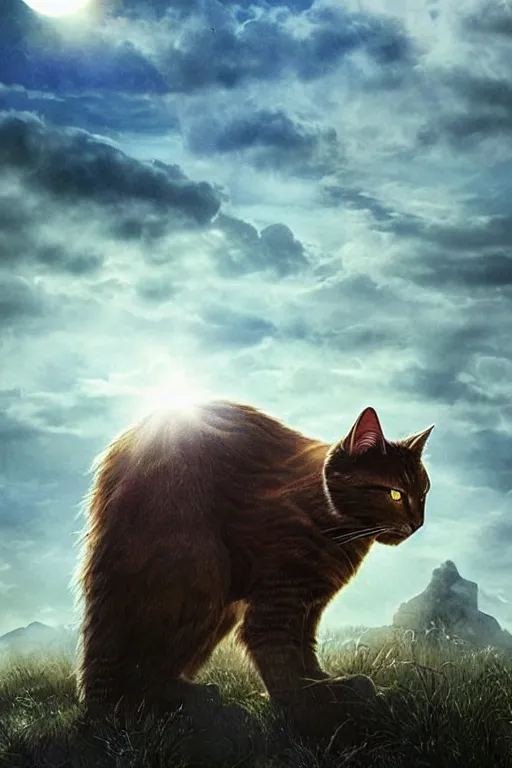 Image similar to a movie poster for warrior cats by wayne mclouglin, depth of field, sun flare, hyper realistic, very detailed, backlighting, cgi