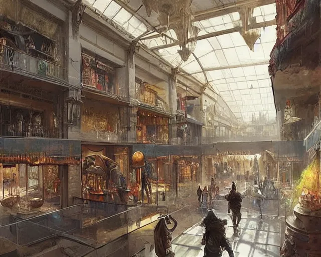 Image similar to a mall in the style of ancient babylon, art by greg rutkowski and artgerma, stunning concept art, interior design architecture