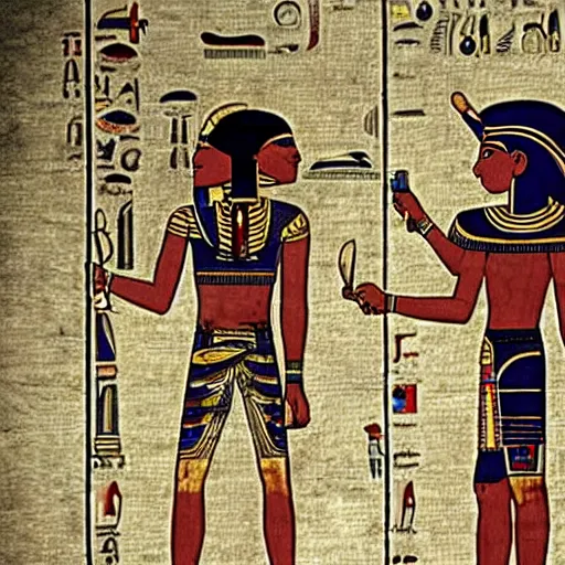 Prompt: egyptian gods playing on their iphones, smooth, sharp focus