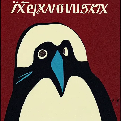 Image similar to a Soviet propaganda poster for Linux featuring a penguin