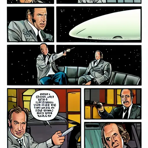 Prompt: Saul Goodman holding a knife in a spaceship